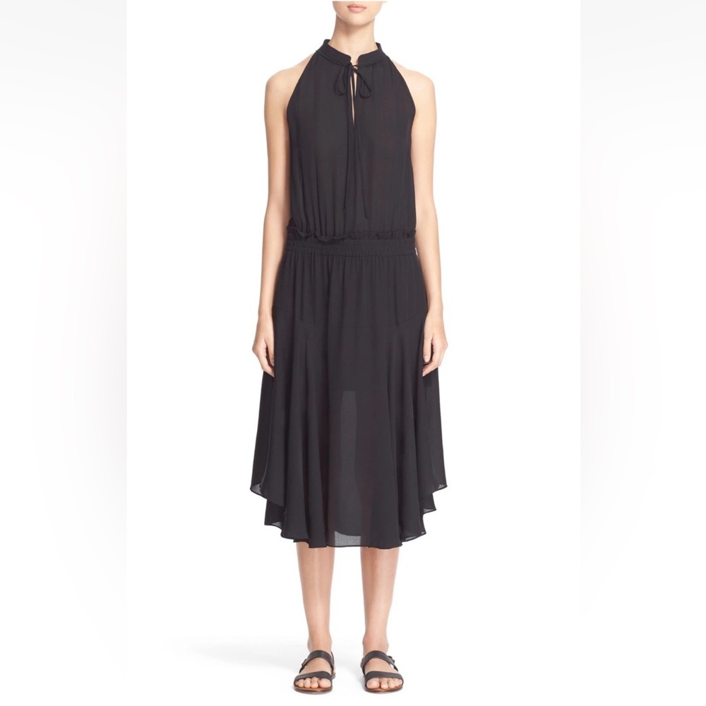 A.L.C. Lewis 100% Silk Chiffon Midi Dress Size 6 NWOT Black Formal Designer